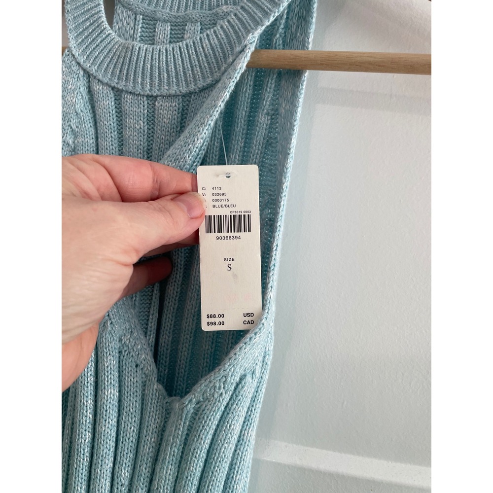 NWT Pilcro Anthropologie Ribbed Halter Knit Tank Top Light Blue Scallop Hem S - Picture 7 of 8